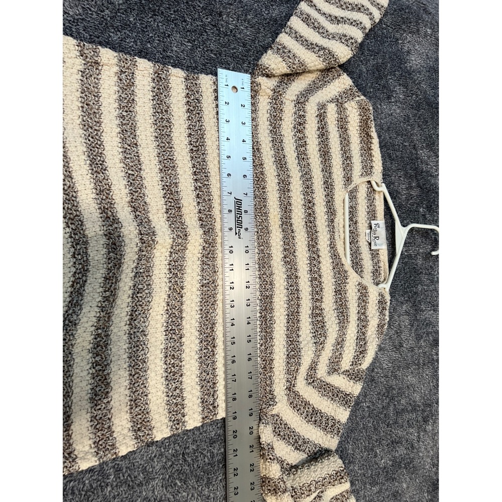 Reba Rose Women Medium Brown Cream Striped Cotton Knit Sweater Made in USA - Picture 8 of 11